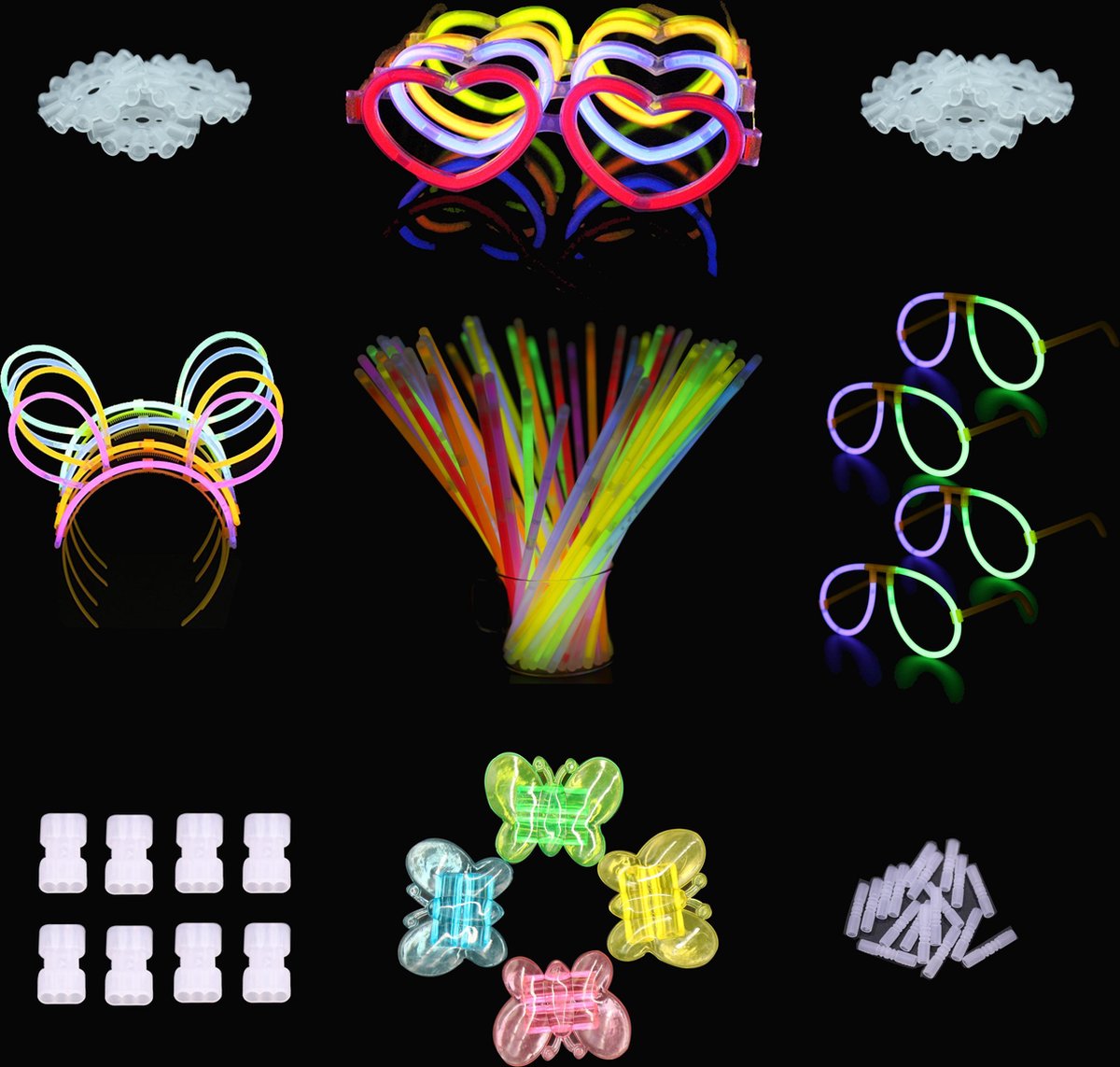 230 stuks 9 kleuren Glow sticks Feestje pakket S Party Bag MagieQ (100 glowsticks ) |Glow bril| Bunny oren|Bloemen connectors|Feest|Halloween|Kerst|kinderen neon partys decoratie Kerstmis Nieuwjaar